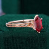 Long Hexagon Fantasy Cut Lab Ruby Vintage Promise Ring Milgrain Design Engagement Ring (2)