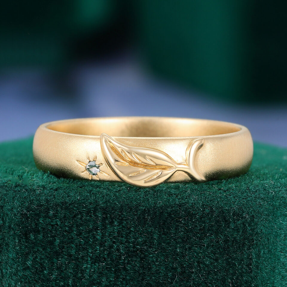 Nature Inspire Moss Agate & Emerald Couple's Ring Set With Flower & Leaf Accents (1)