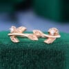Nature Inspire Moss Agate & Moissanite Leaf Couple's Ring Set (4)