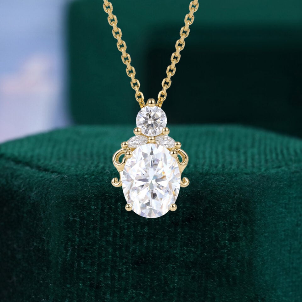 Oval Cut Moissanite Filigree Pendant Necklace For Her