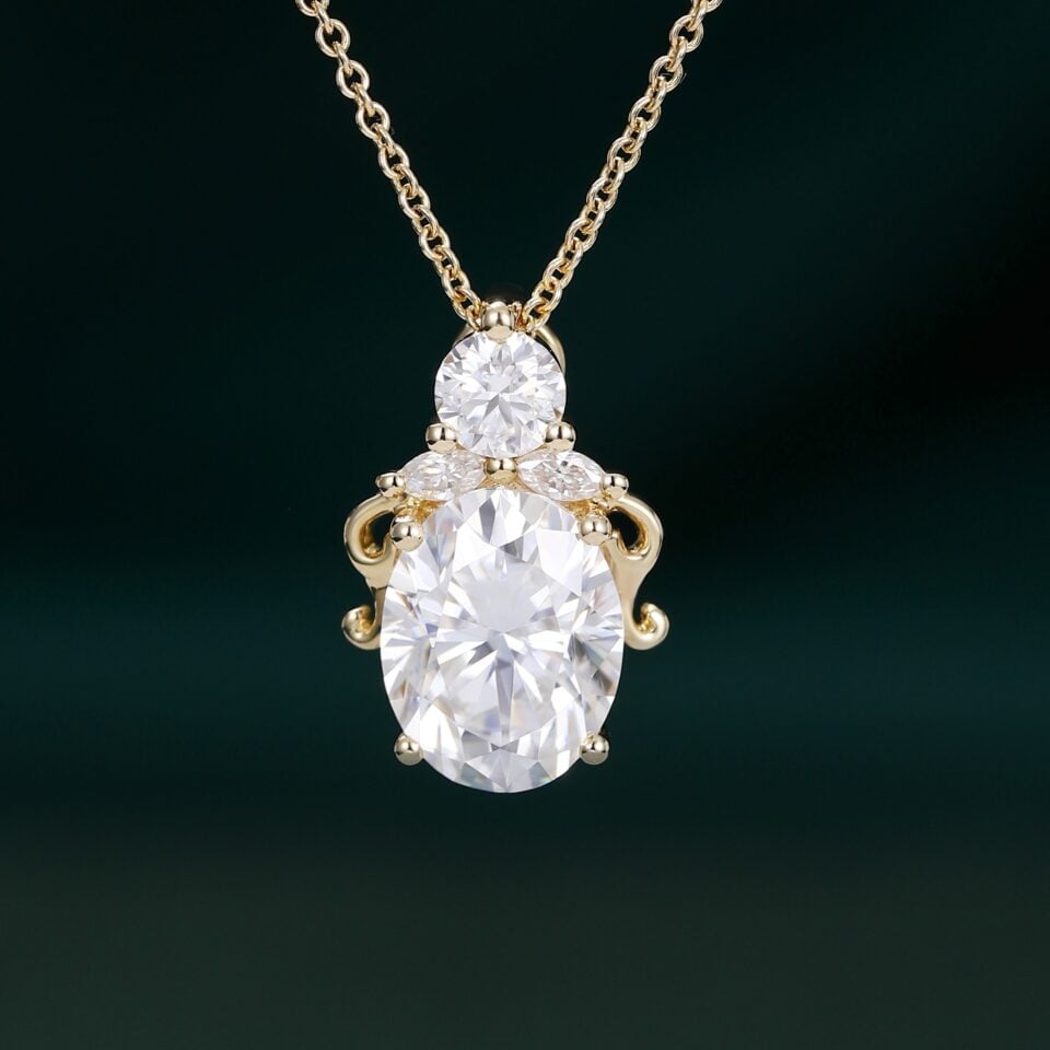 Oval Cut Moissanite Filigree Pendant Necklace For Her