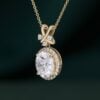 Oval Cut Moissanite Halo Pendant Necklace with Criss Cross Accents (25)