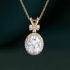 Oval Cut Moissanite Halo Pendant Necklace with Criss Cross Accents (26)
