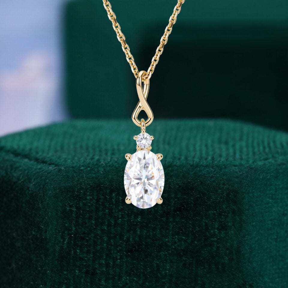 Oval Cut Moissanite Infinity Pendant Necklace with Diamond Accents