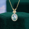 Oval Cut Moss Agate Halo Pendant Necklace with Criss Cross Accents (8)