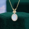 Oval Cut Natural Opal Halo Pendant Necklace with Criss Cross Accents