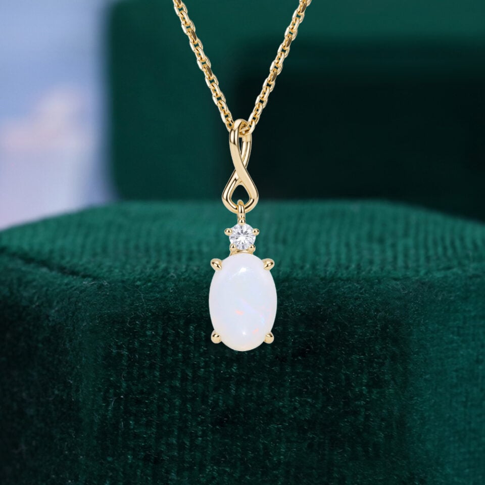 Oval Cut Natural Opal Infinity Pendant Necklace with Diamond Accents