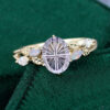 Oval Fatasy Cut Lavender Haze YAG Nature Inspired Engagement Ring with Leaf Accents (2)