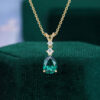 Pear Cut Emerald Three Stone Pendant Necklace with Diamond Accents (8)