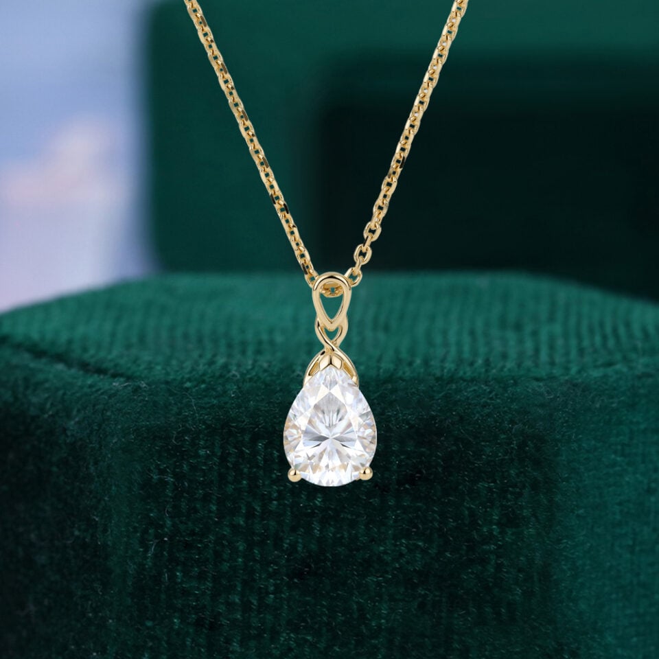 Pear Cut Moissanite Infinity Solitaire Pendant Necklace