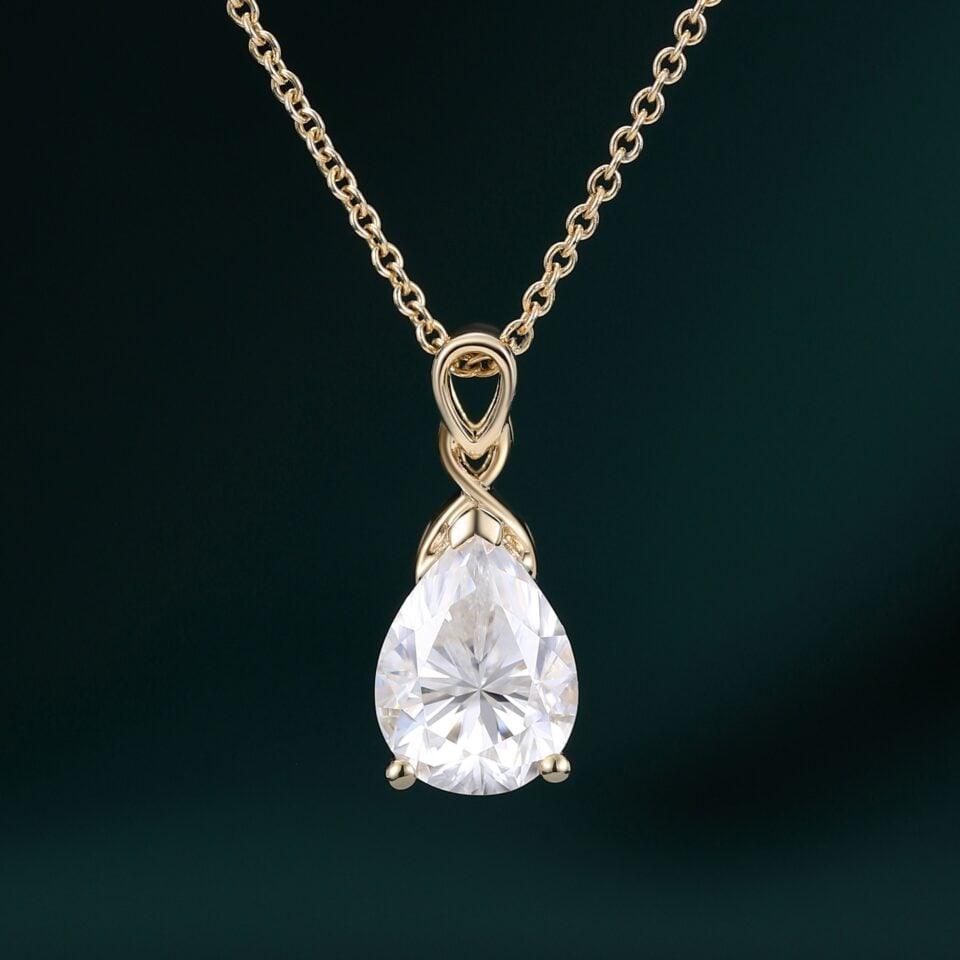 Pear Cut Moissanite Infinity Solitaire Pendant Necklace