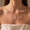 Pear Cut Moss Agate Three Stone Pendant Necklace with Diamond Accents (12)