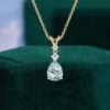 Pear Cut Moss Agate Three Stone Pendant Necklace with Diamond Accents (8)