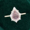 Pear Fantasy Cut Lab Pink Sapphire Engagement Ring Unique Halo Bridal Ring (2)