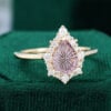 Pear Fantasy Cut Lab Pink Sapphire Engagement Ring Unique Halo Bridal Ring (4)