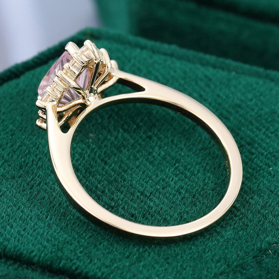 Pear Fantasy Cut Lab Pink Sapphire Engagement Ring Unique Halo Bridal Ring (6)