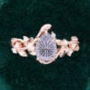 Pear Fantasy Cut Lavender Haze YAG Engagement Ring with Olive Leaf Band (3)