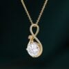 Round Cut Moissanite Infinity Pendant Necklace With Leaf Accents (15)
