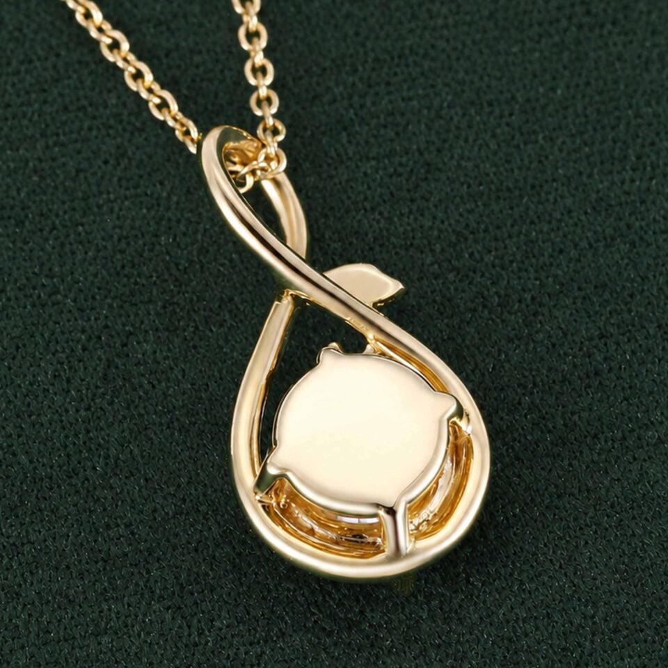 Round Cut Moissanite Infinity Pendant Necklace With Leaf Accents (16)