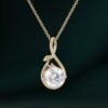 Round Cut Moissanite Infinity Pendant Necklace With Leaf Accents (19)