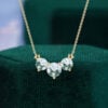 Round Cut Moss Agate Three Stone Necklace with Star Accents (8)