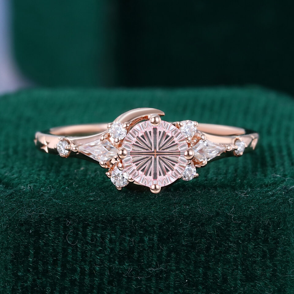 Fantasy Cut Round Shaped Cluster Moon Star Promise Ring Unique September Birthstone Ring Gift