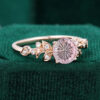 Round Fantasy Cut Lab Pink Sapphire Engagement Ring Nature Inspired Leaf Bridal Ring (2)