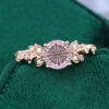 Round Fantasy Cut Lab Pink Sapphire Engagement Ring Nature Inspired Leaf Bridal Ring (5)