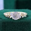Round fantasy cut lavender haze yag asymmetric cluster band whimsical romantic elven engagement ring