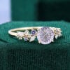 Round Fantasy Cut Lavender Haze YAG Asymmetric Cluster Band Whimsical Romantic Elven Engagement Ring (5)