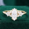 Ships Now Marquise Cut Moissanite Blossom Engagement Ring in 10K Yellow Gold (Size 5US) (1)