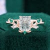 Sylvan Crown Emerald Fantasy Cut Moissanite Band Unique Emerald Leaf Engagement Ring
