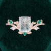 Sylvan Crown Emerald Fantasy Cut Moissanite Band Unique Emerald Leaf Engagement Ring (3)