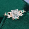 Sylvan Crown Emerald Fantasy Cut Moissanite Band Unique Emerald Leaf Engagement Ring (6)