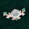 Sylvan Crown Round Fantasy Cut Moissanite Band Unique Emerald Leaf Engagement Ring (5)