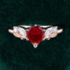 V Shaped Round Fantasy Cut Lab Ruby Engagement Ring with Moissanite accented Leaf Ring (3)