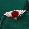 V Shaped Round Fantasy Cut Lab Ruby Engagement Ring with Moissanite accented Leaf Ring (4)