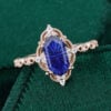 Vintage Long Hexagon Fantasy Cut Lab Sapphire Beaded Engagement Ring (1)