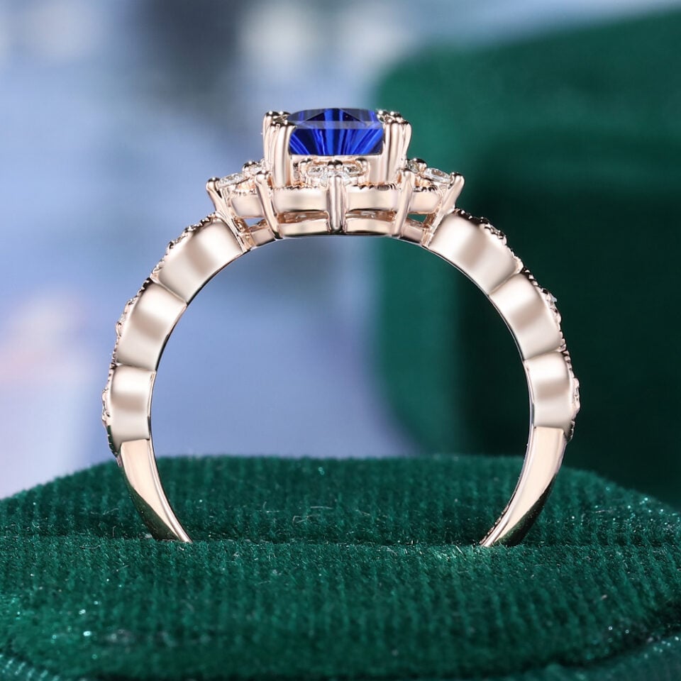 Vintage Long Hexagon Fantasy Cut Lab Sapphire Beaded Engagement Ring (12)