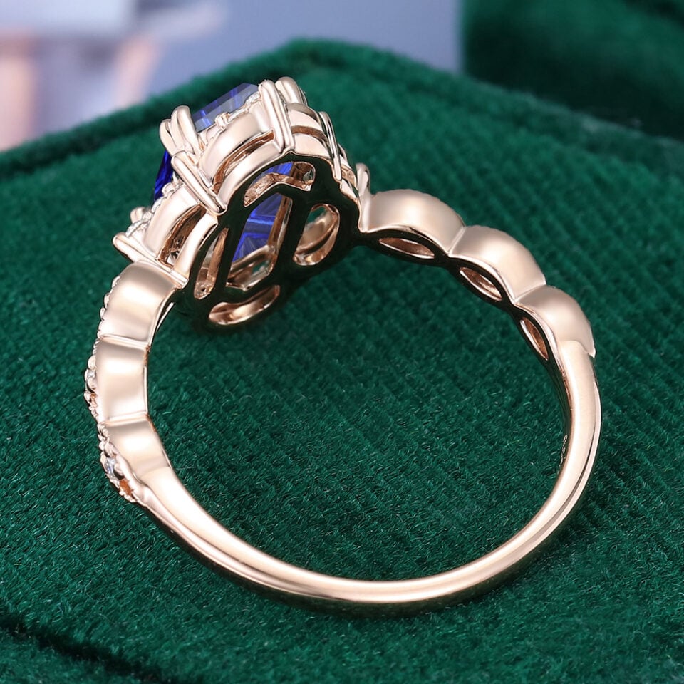 Vintage Long Hexagon Fantasy Cut Lab Sapphire Beaded Engagement Ring (13)