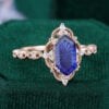 Vintage Long Hexagon Fantasy Cut Lab Sapphire Beaded Engagement Ring (9)