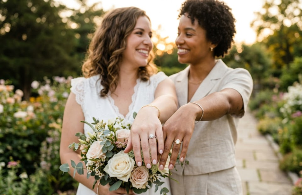Inspiration to Pair Engagement Rings for Two Brides