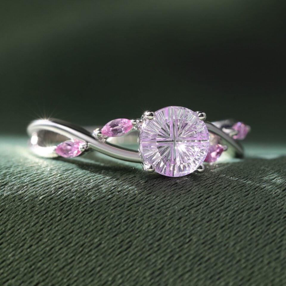 Eternal Embrace Fantasy Cut Round Shaped Lavender Haze YAG Split Shank Promise Ring (3)