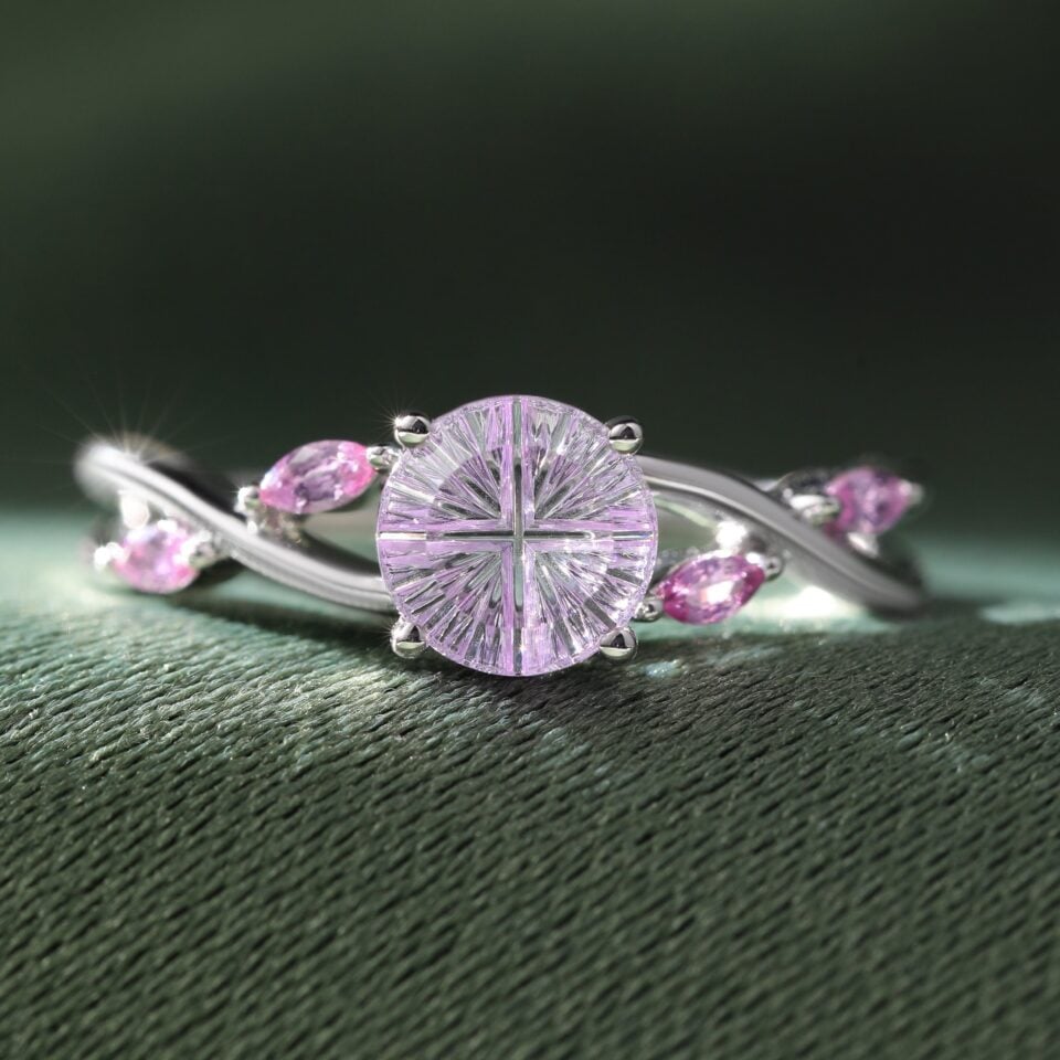 Eternal Embrace Fantasy Cut Round Shaped Lavender Haze YAG Split Shank Promise Ring (4)