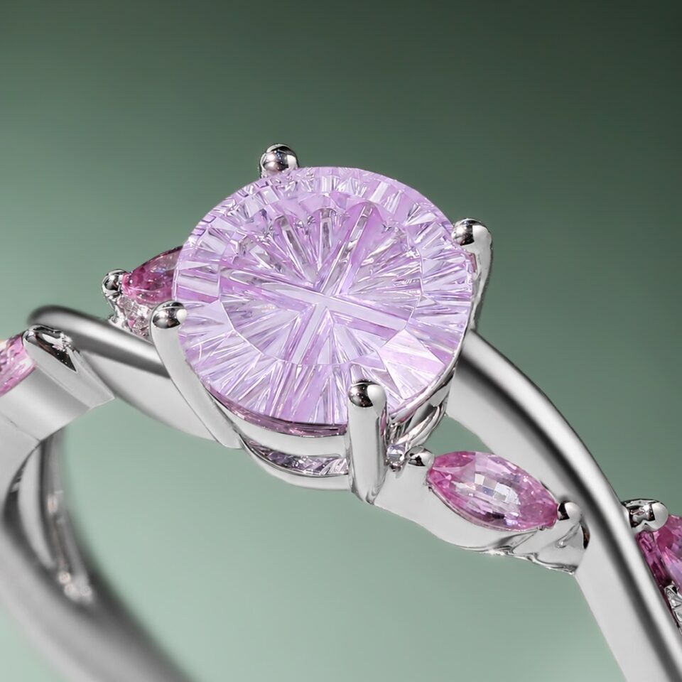 Eternal Embrace Fantasy Cut Round Shaped Lavender Haze YAG Split Shank Promise Ring (5)