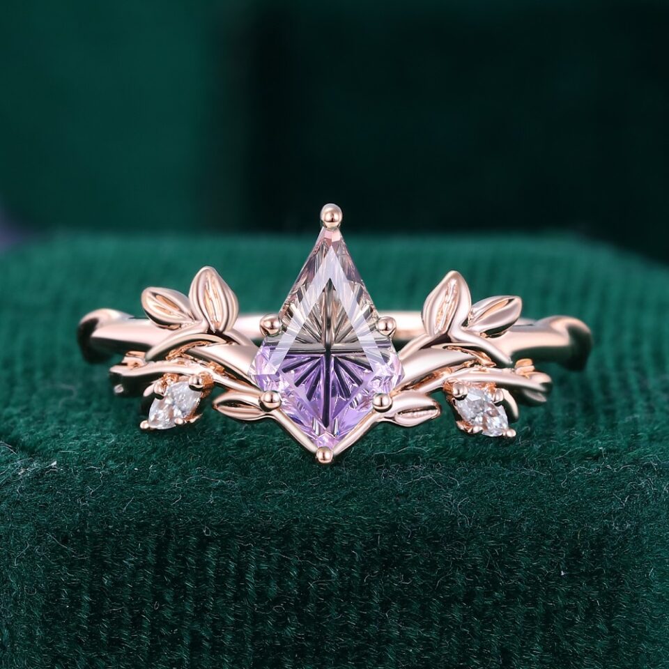 Fantasy Cut Kite Shaped Ametrine Leaf Cluster Woodland Engagement Ring