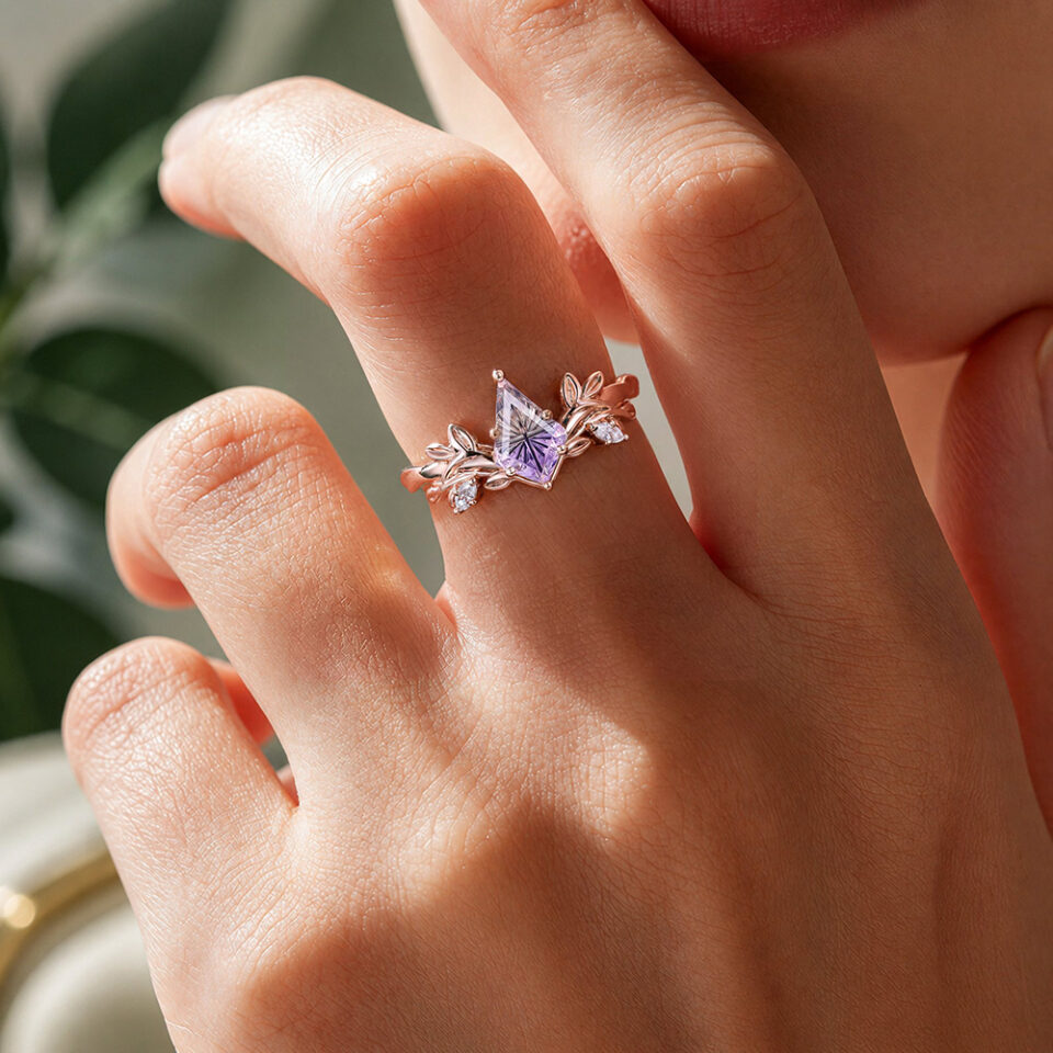 Fantasy Cut Kite Shaped Ametrine Leaf Cluster Woodland Engagement Ring (3)