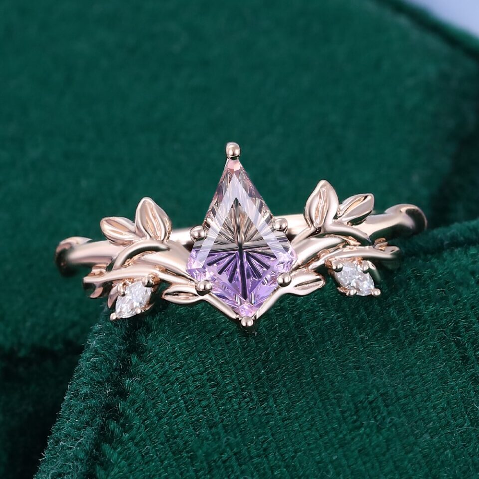 Fantasy Cut Kite Shaped Ametrine Leaf Cluster Woodland Engagement Ring (7)