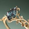 Fantasy Cut Kite Shaped Lab Alexandrite Bridal Set Enchanted Forest Engagement Ring Set (2)