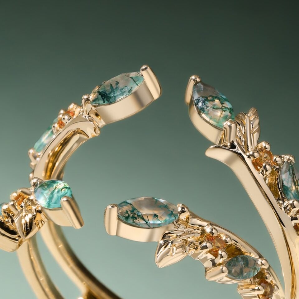 Fantasy Cut Kite Shaped Lab Alexandrite Bridal Set Enchanted Forest Engagement Ring Set (4)